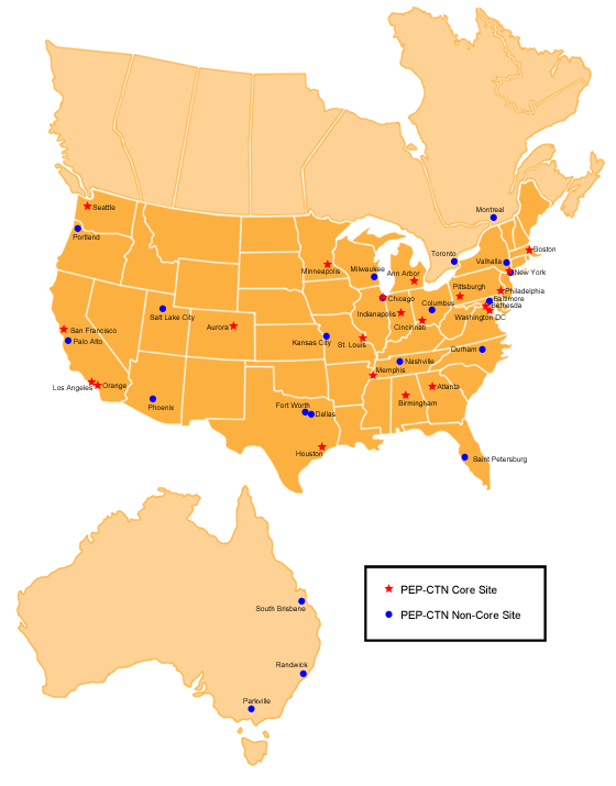 Map of PEP-CTN Core and Non-Core Sites